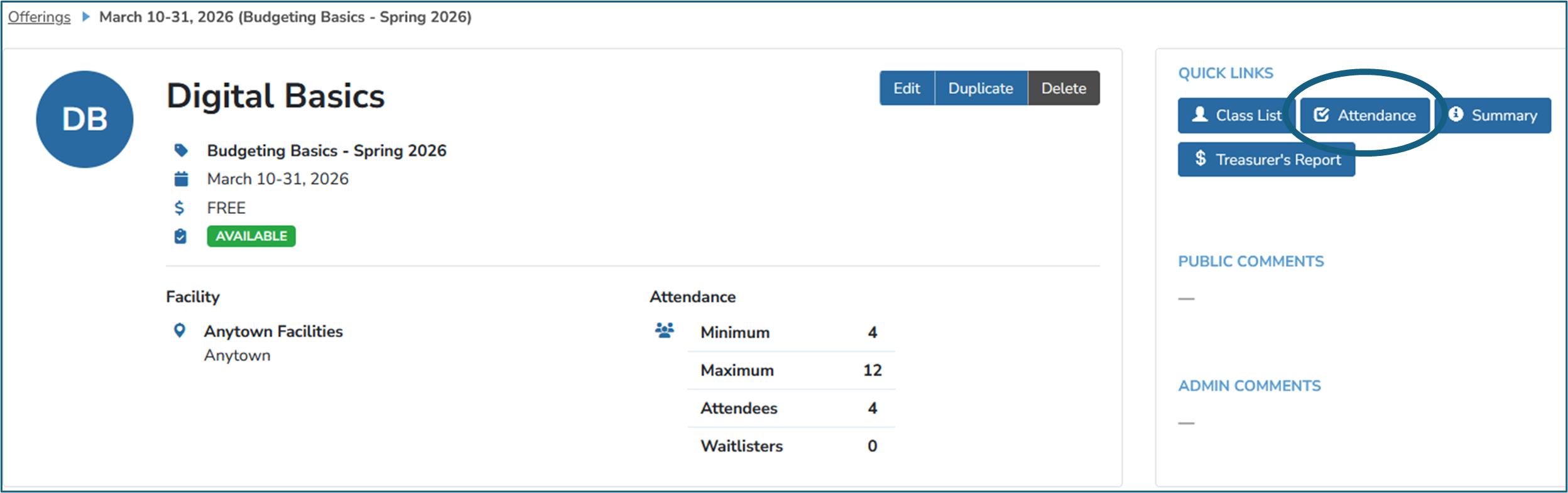 Offering - Attendance Sheet