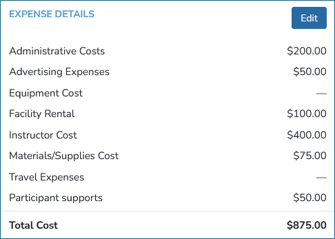 Expenses on Offering Main Page
