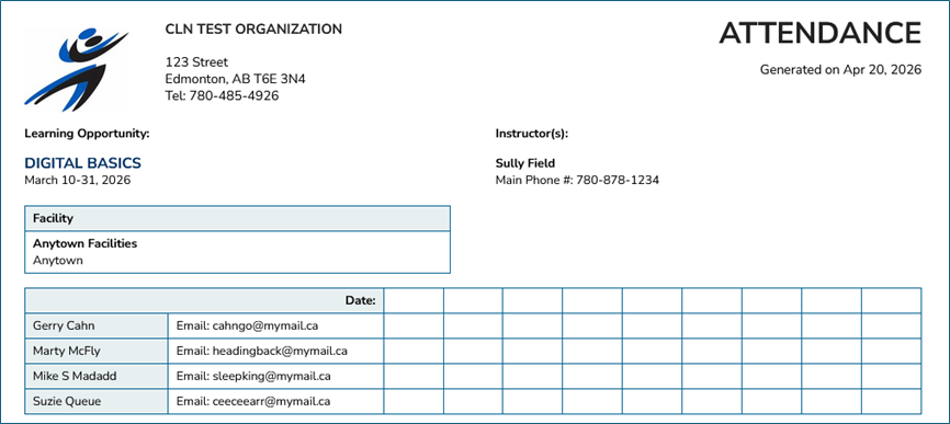 Image of Attendance Sheet REVISED