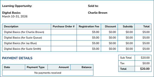 Invoice-Multiple Registrations