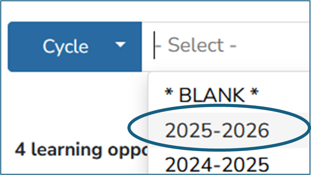 Select Cycle from Dropdown Menu