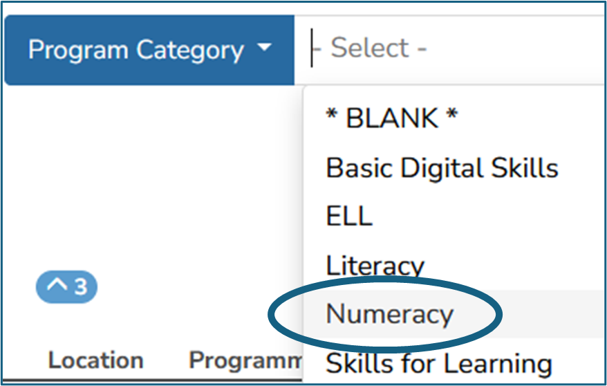 Select Program Category from Filter Dropdown