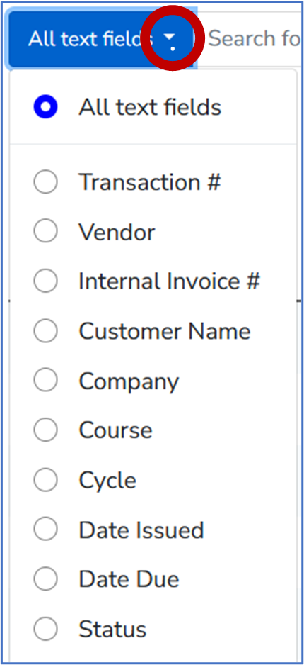 Transactions Search Options