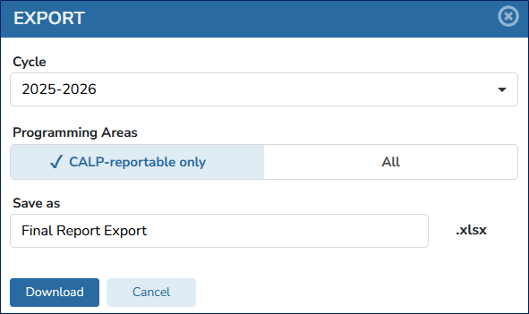 Final Report Export Window