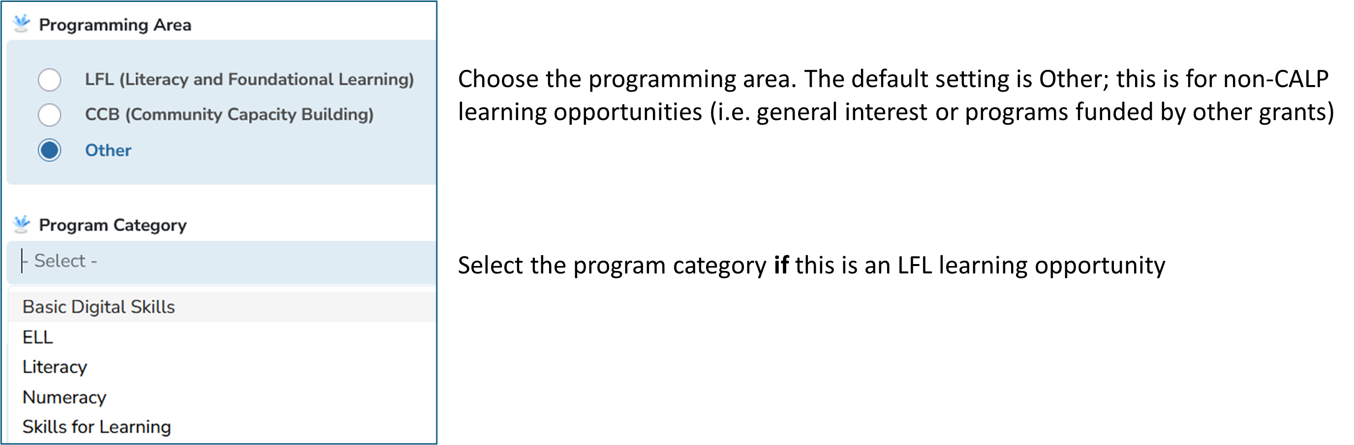 UPDATE: LO Prog Area &amp; Category