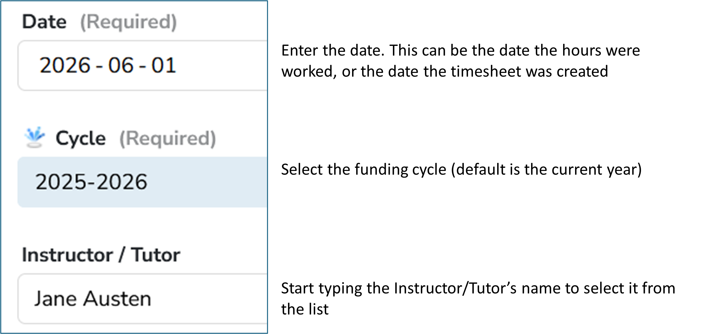 Timesheet Section: Date Time Instr REVISED