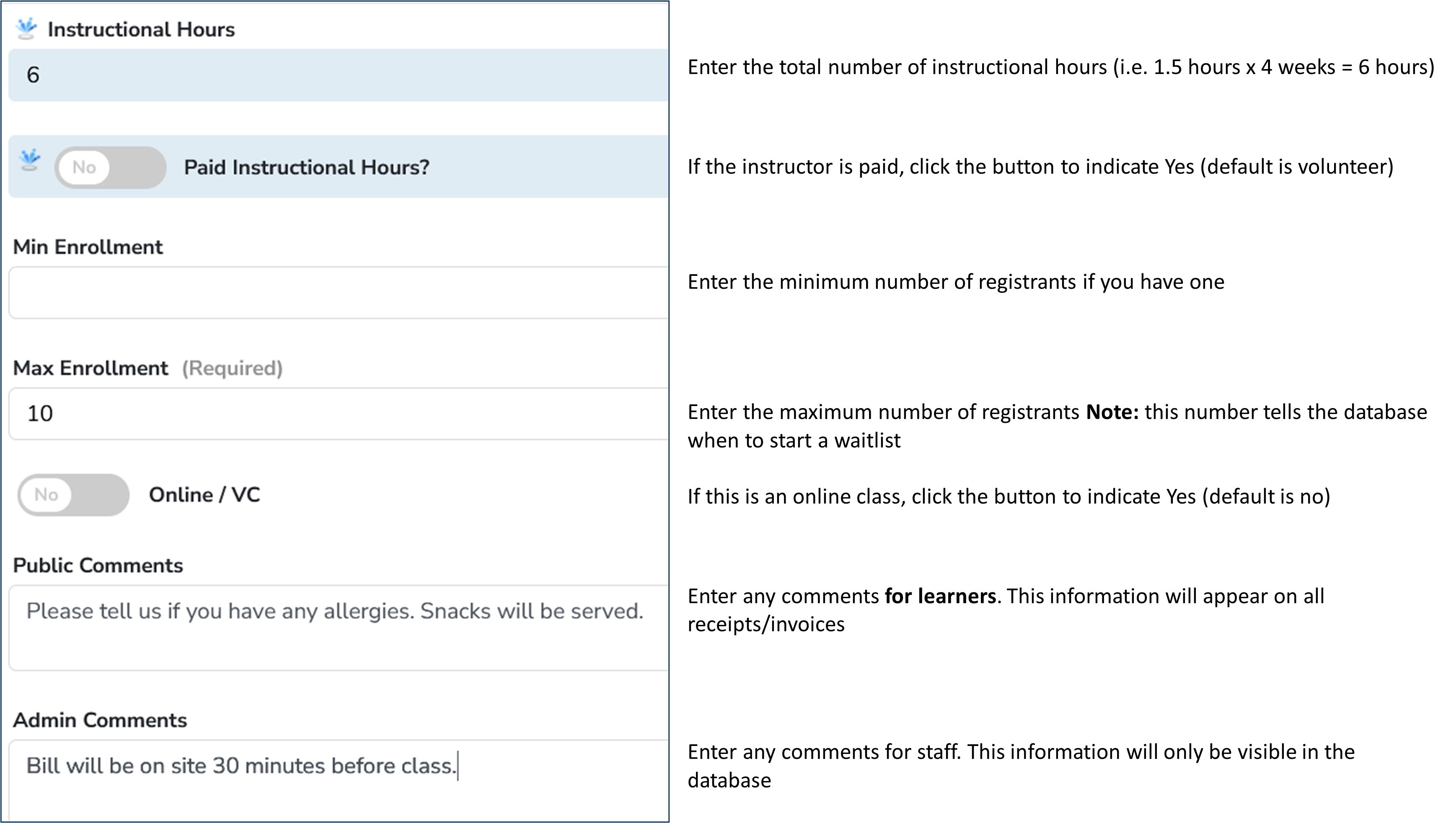 Add Offering Details: Inst'n Hrs to Admin Comments
