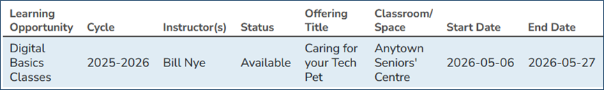 Offerings: New Offering Listing