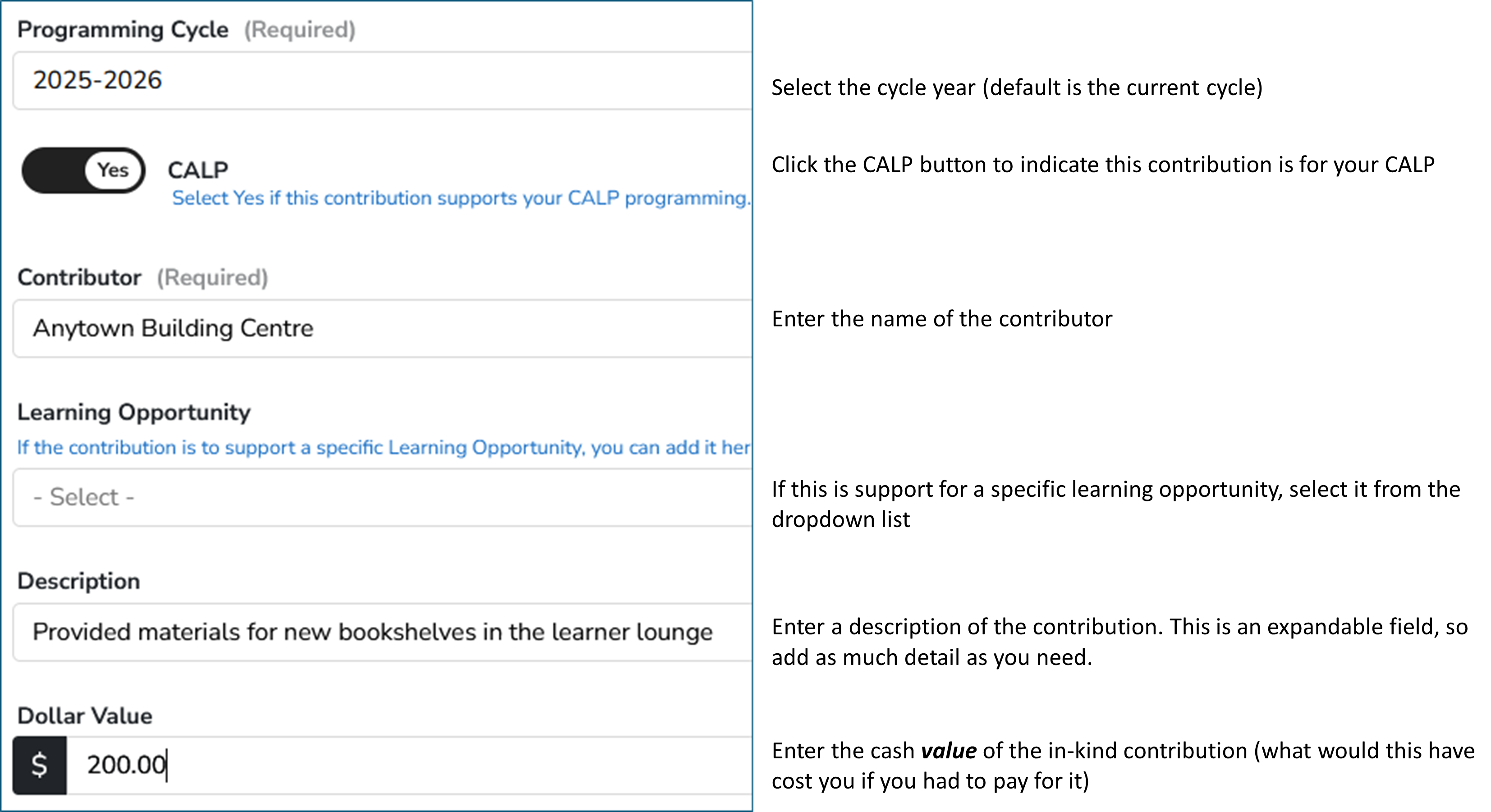 In-Kind Contribution Details